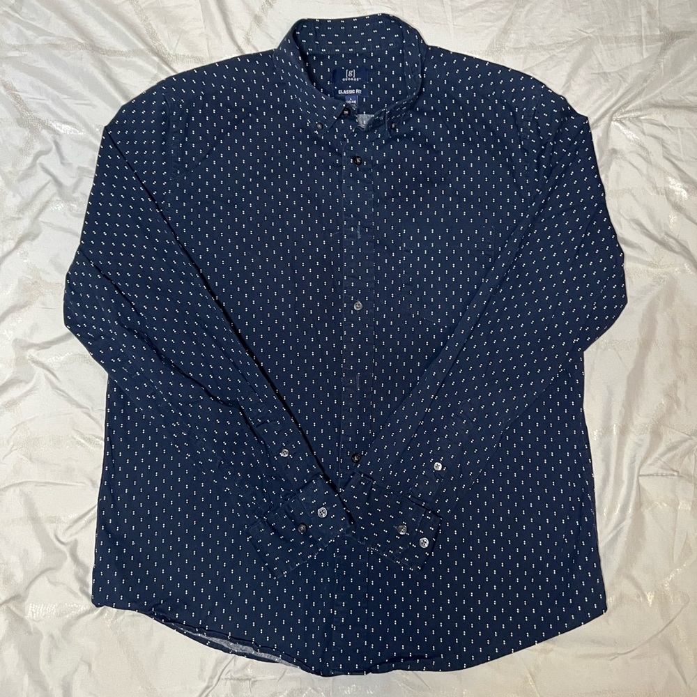 George Men's Dark Blue Patterned Button Down Shirt